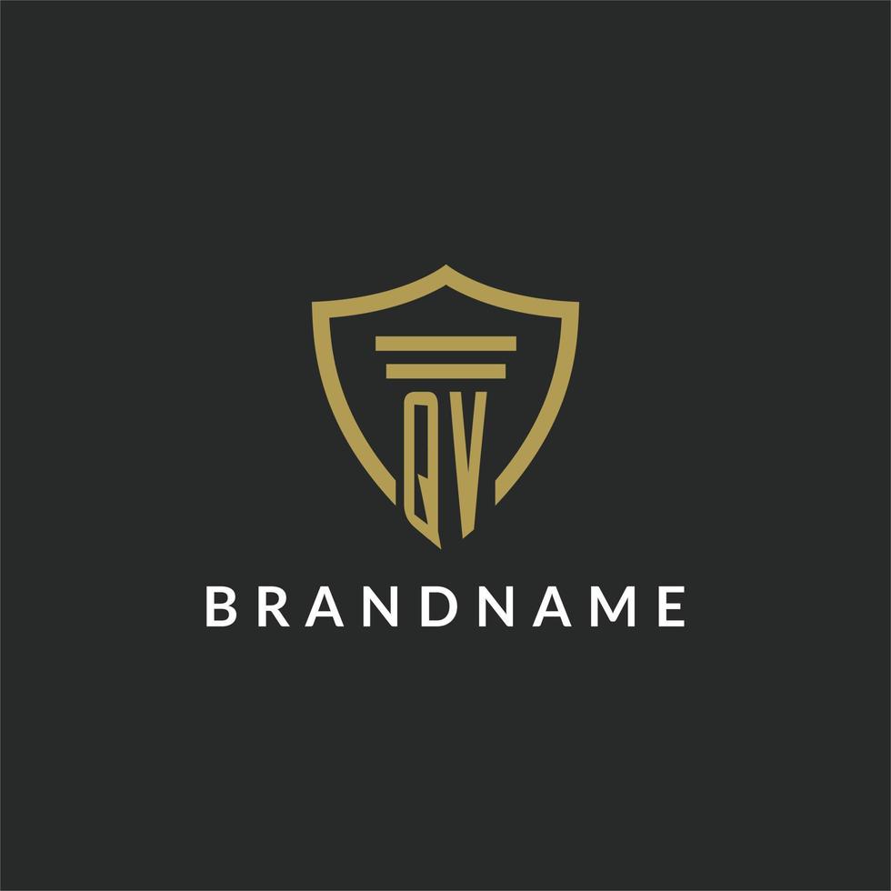 QV initial monogram logo with pillar and shield style design vector