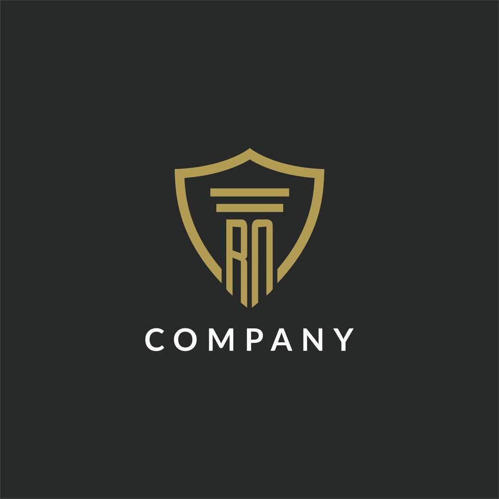 RN initial monogram logo with pillar and shield style design vector