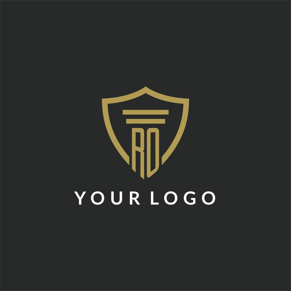 RO initial monogram logo with pillar and shield style design vector