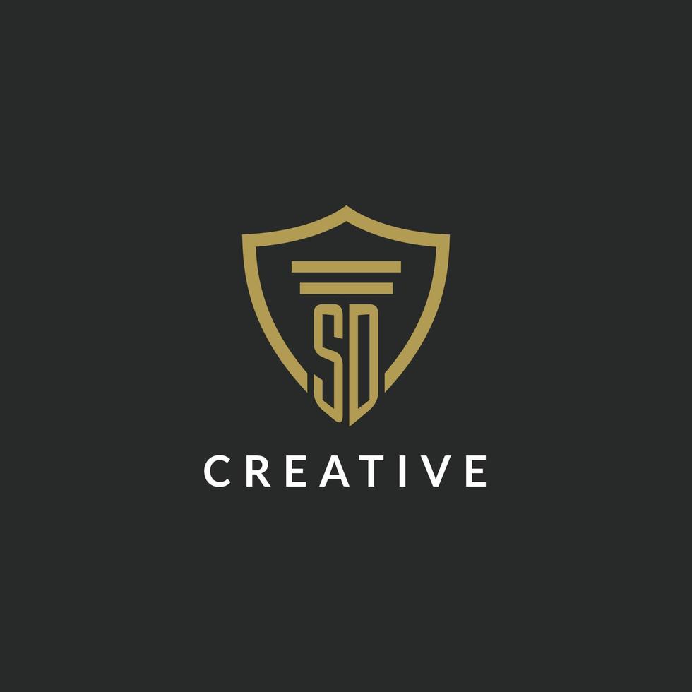 SD initial monogram logo with pillar and shield style design vector