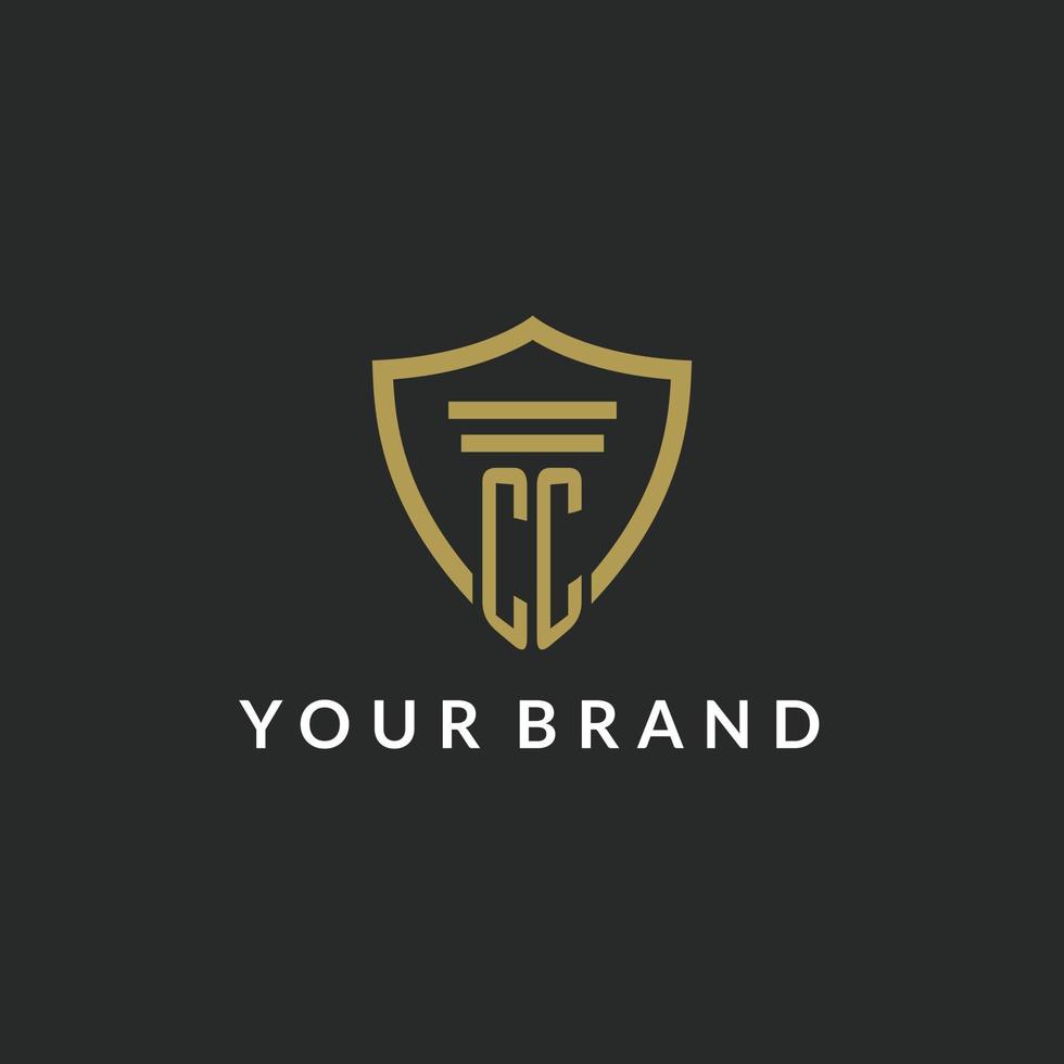 CC initial monogram logo with pillar and shield style design vector