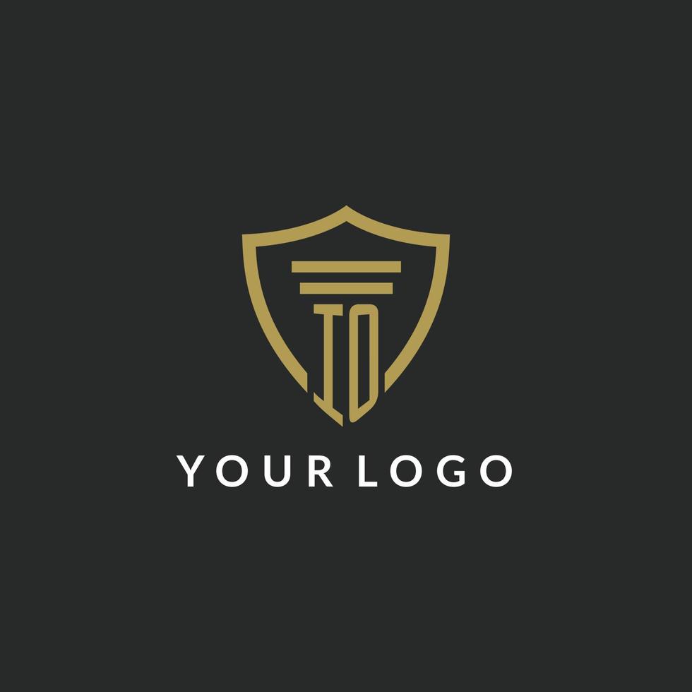 IO initial monogram logo with pillar and shield style design vector