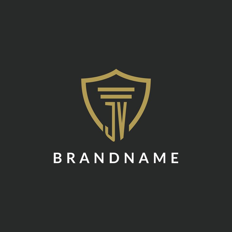 JV initial monogram logo with pillar and shield style design vector