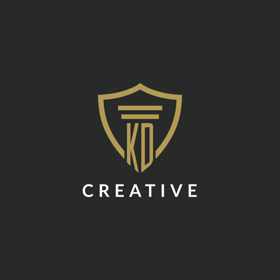 KD initial monogram logo with pillar and shield style design vector