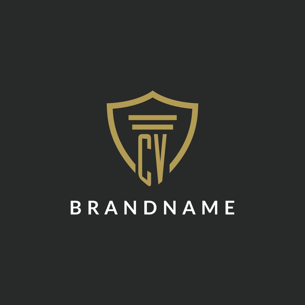 CV initial monogram logo with pillar and shield style design vector