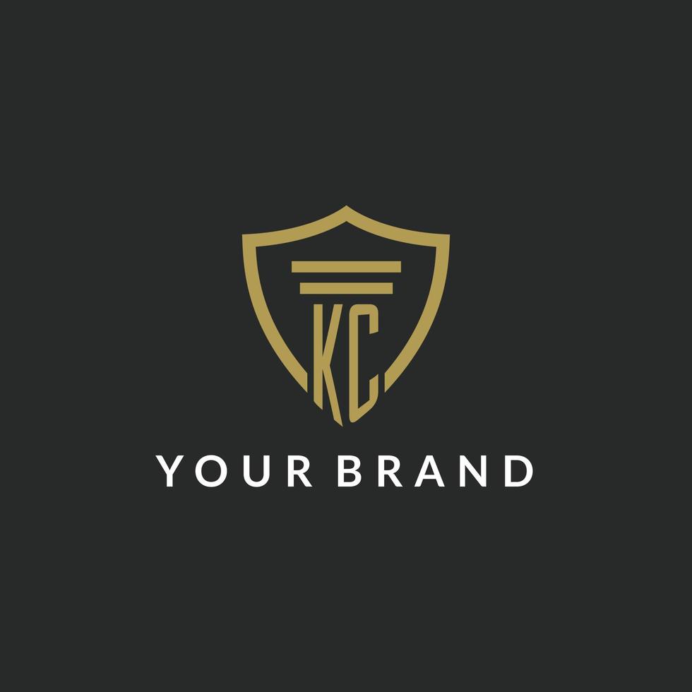 KC initial monogram logo with pillar and shield style design vector