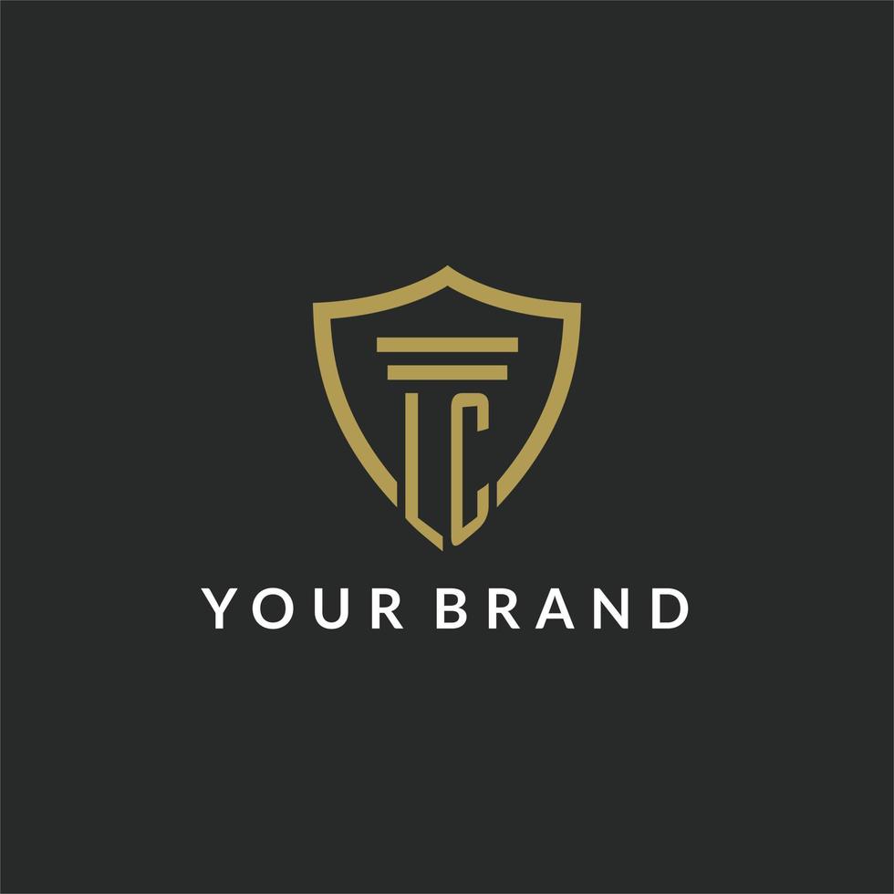 LC initial monogram logo with pillar and shield style design vector