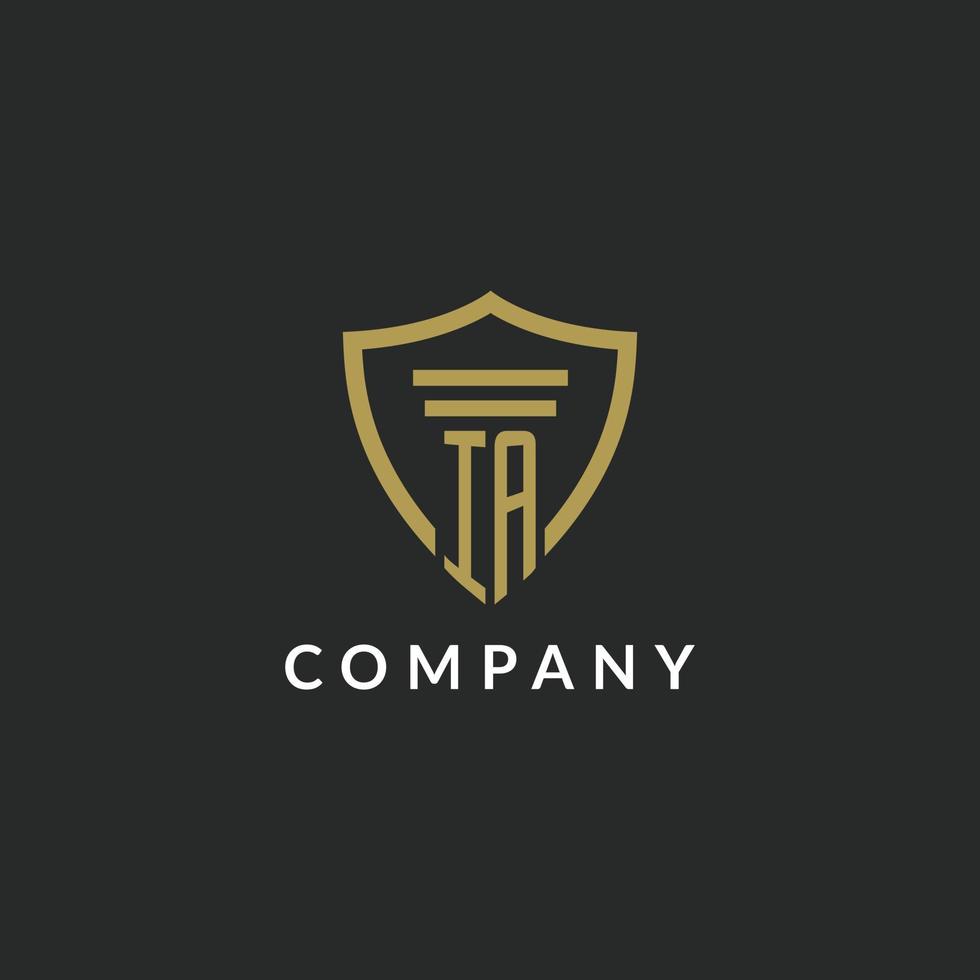 IA initial monogram logo with pillar and shield style design vector
