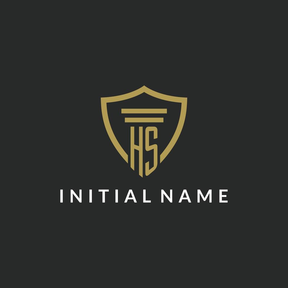 HS initial monogram logo with pillar and shield style design vector