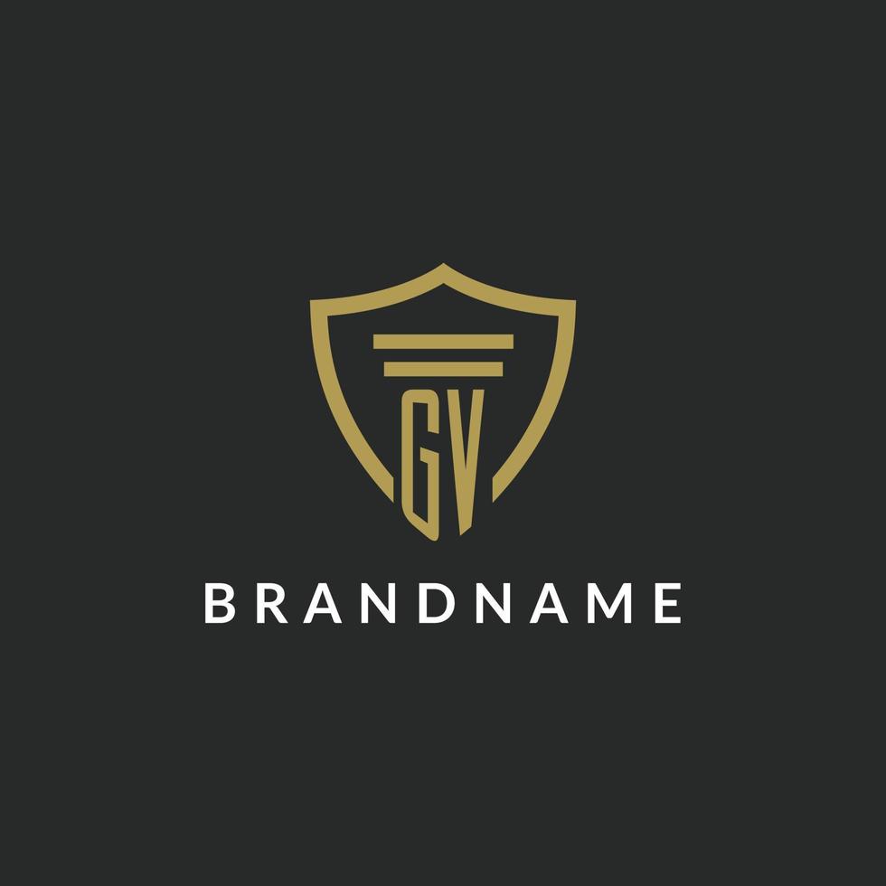 GV initial monogram logo with pillar and shield style design vector