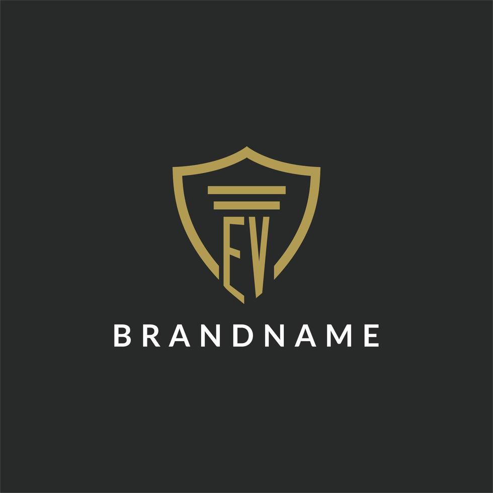 EV initial monogram logo with pillar and shield style design vector