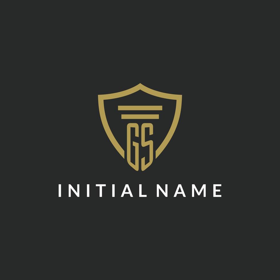 GS initial monogram logo with pillar and shield style design vector