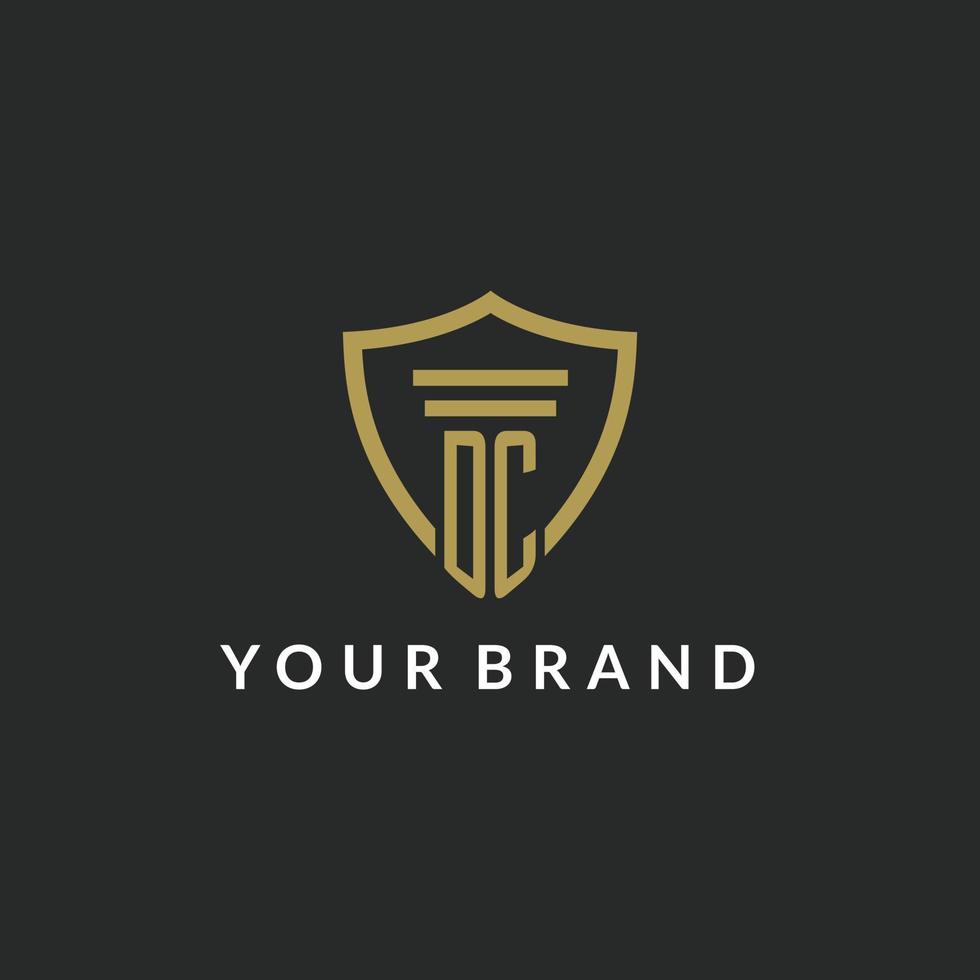 DC initial monogram logo with pillar and shield style design vector