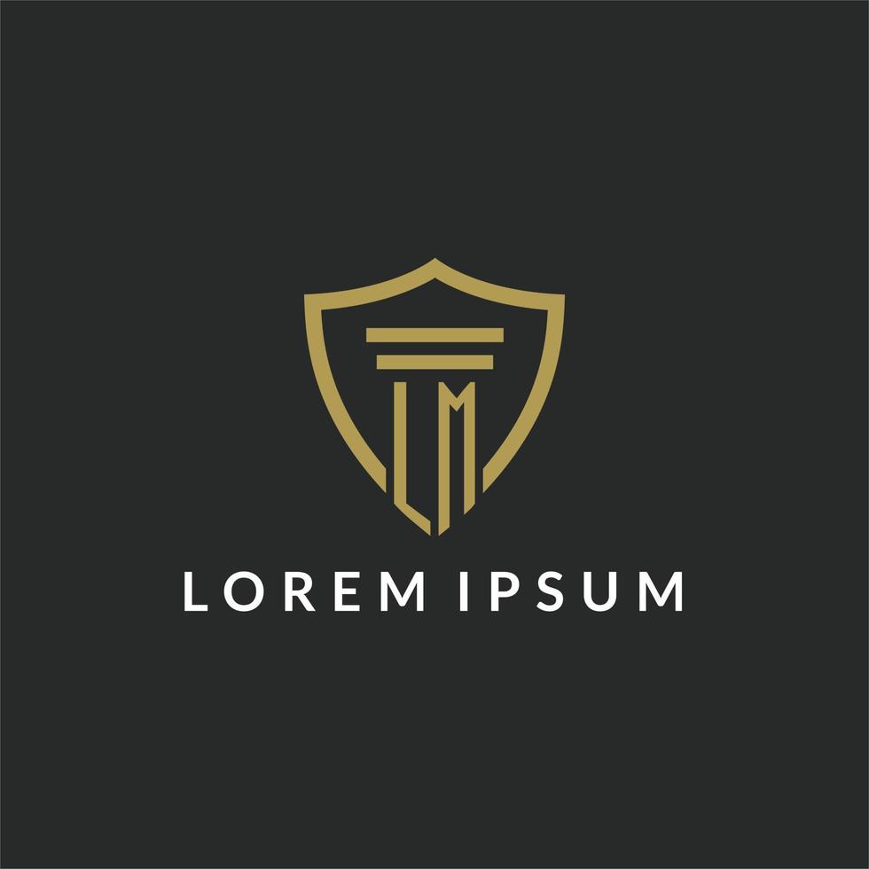 LM initial monogram logo with pillar and shield style design vector