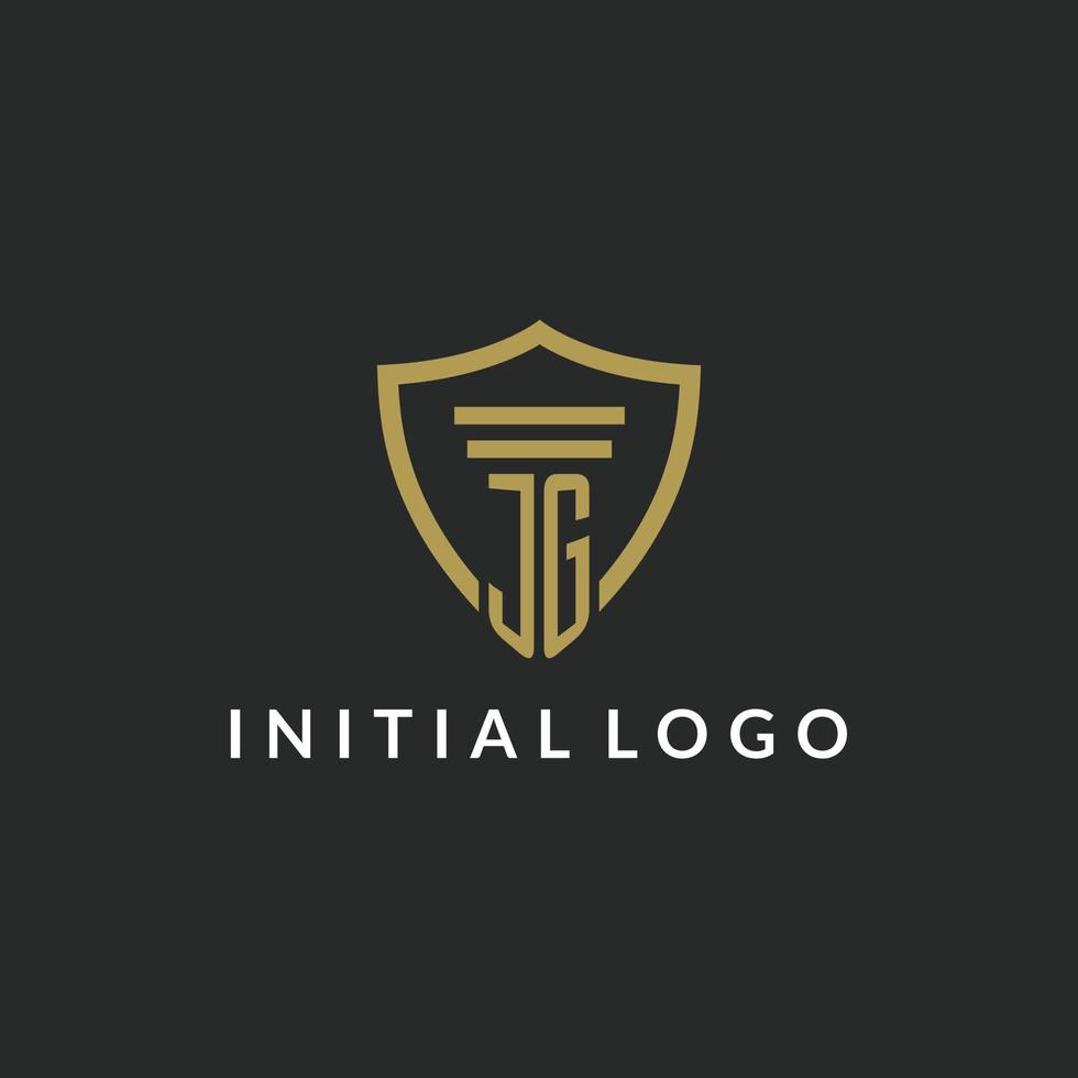 JG initial monogram logo with pillar and shield style design vector