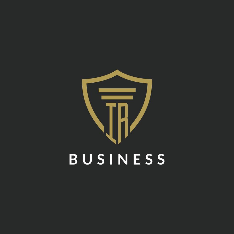 IR initial monogram logo with pillar and shield style design vector