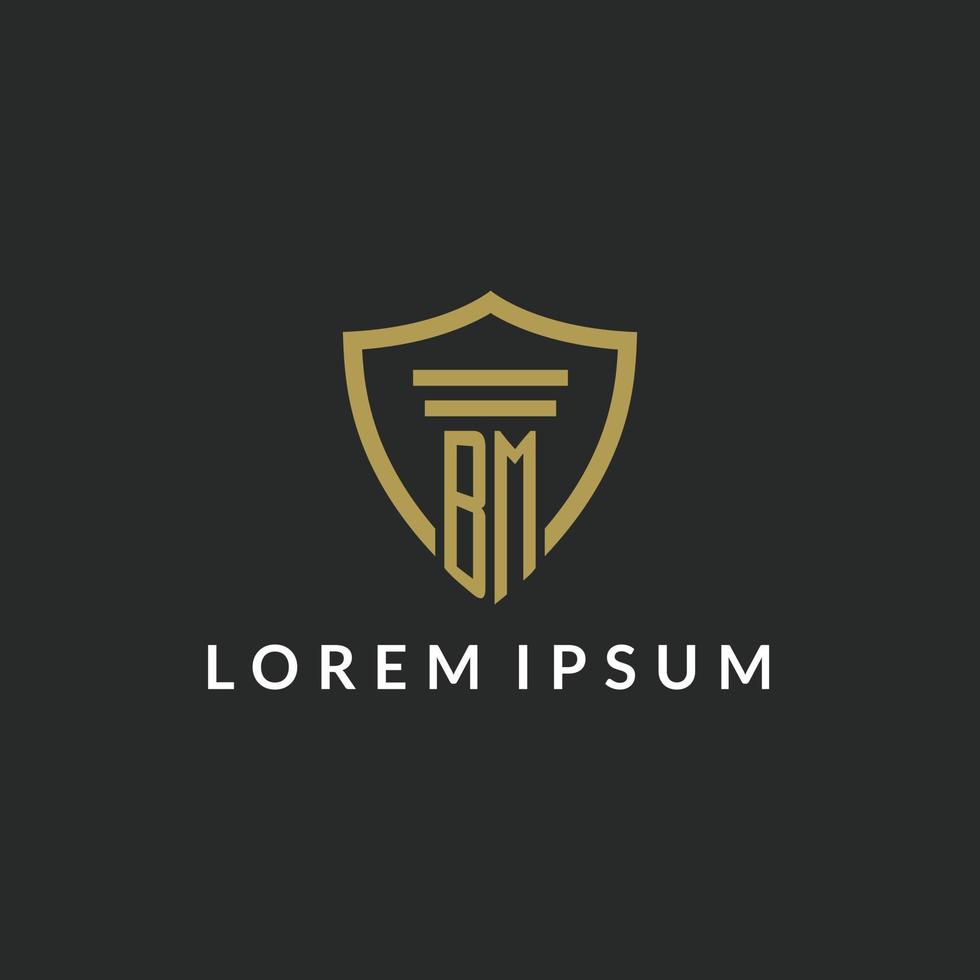 BM initial monogram logo with pillar and shield style design vector