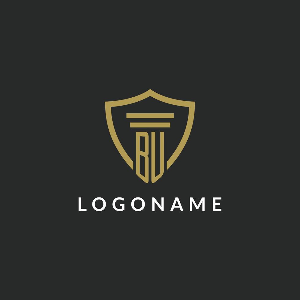 BU initial monogram logo with pillar and shield style design vector