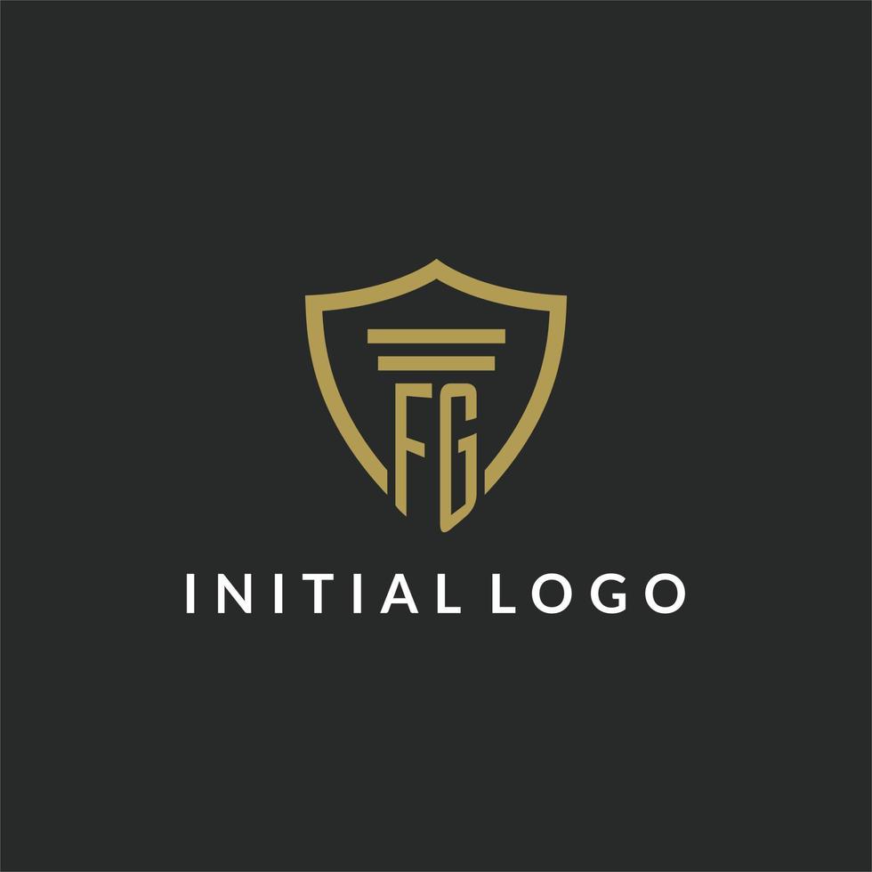 FG initial monogram logo with pillar and shield style design vector