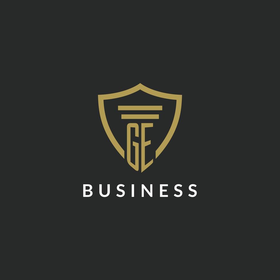 GE initial monogram logo with pillar and shield style design vector