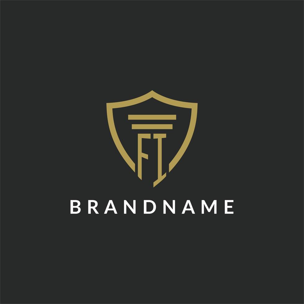 FI initial monogram logo with pillar and shield style design vector