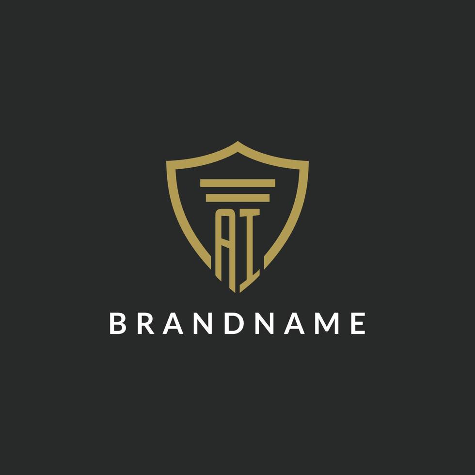 AI initial monogram logo with pillar and shield style design vector