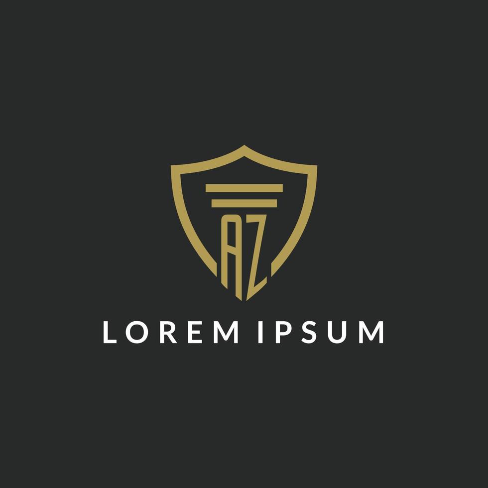 AZ initial monogram logo with pillar and shield style design vector