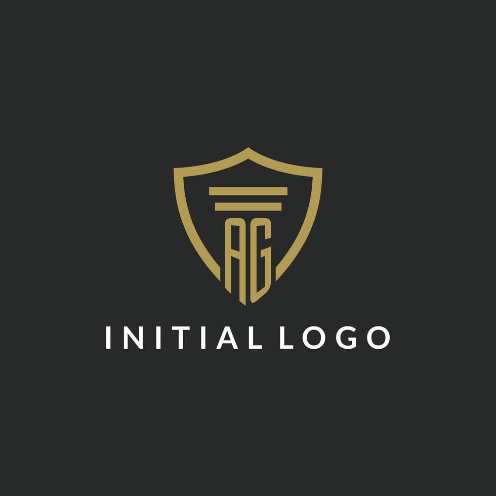 AG initial monogram logo with pillar and shield style design vector