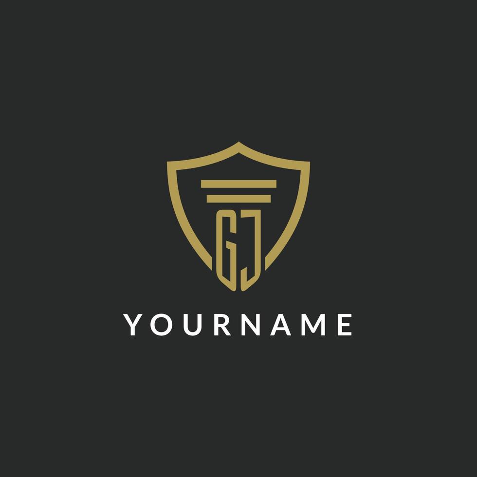 GJ initial monogram logo with pillar and shield style design vector