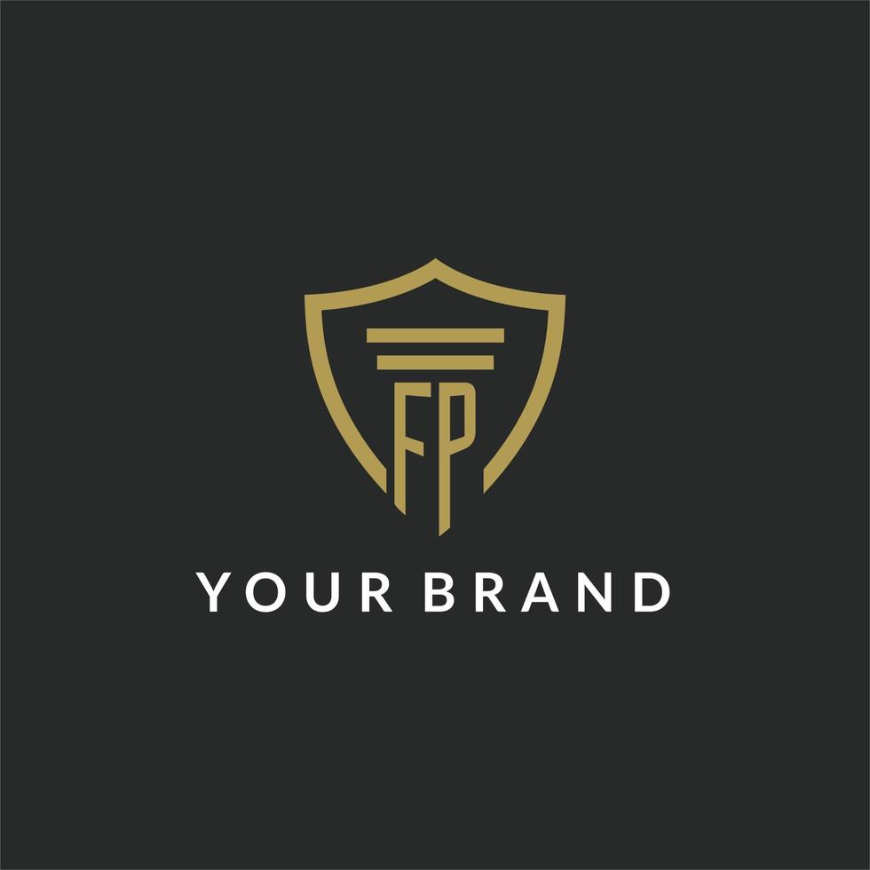 FP initial monogram logo with pillar and shield style design vector
