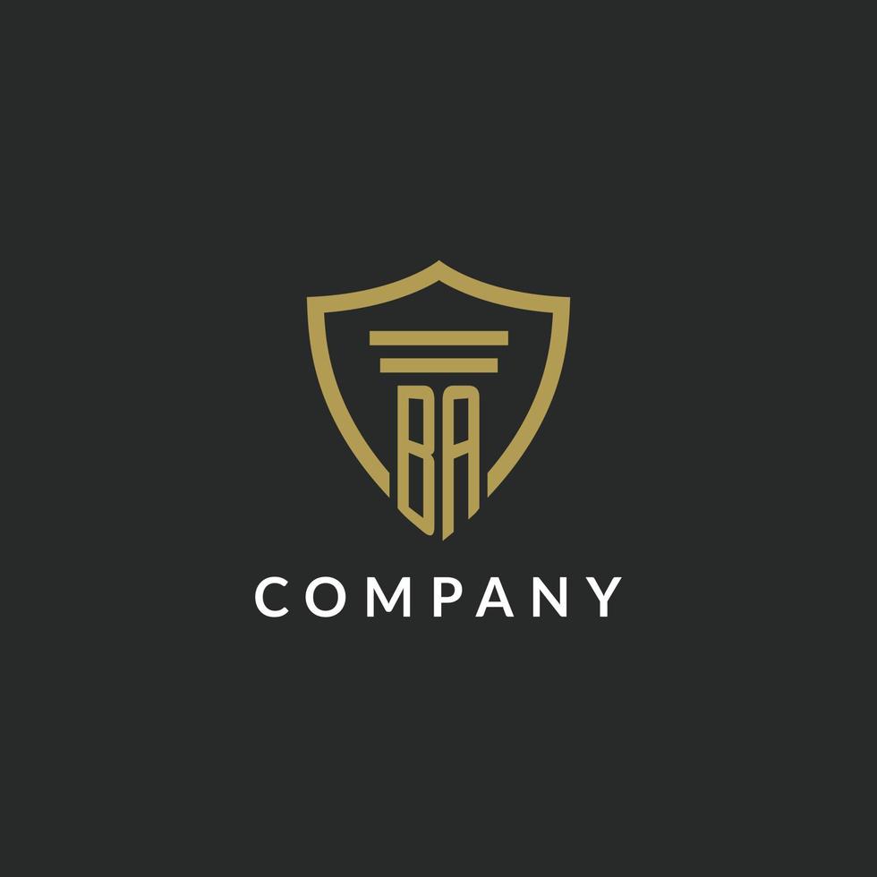 BA initial monogram logo with pillar and shield style design vector