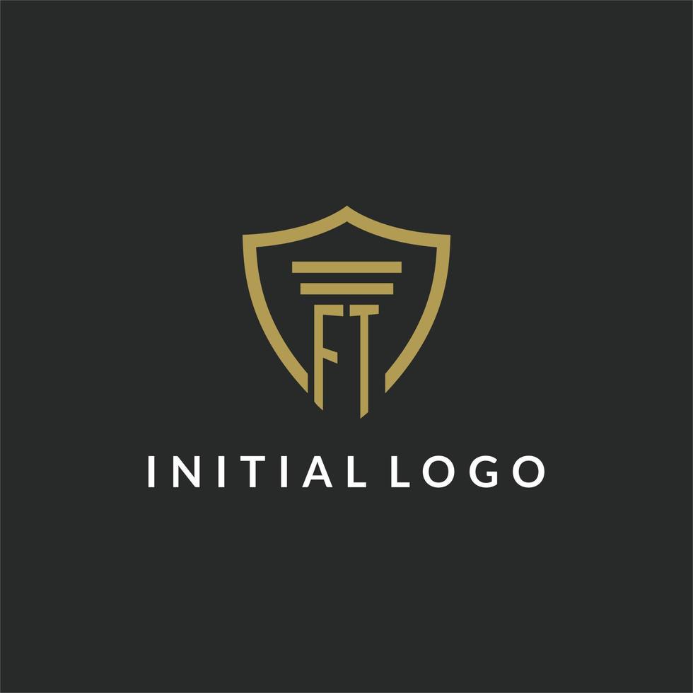 FT initial monogram logo with pillar and shield style design vector