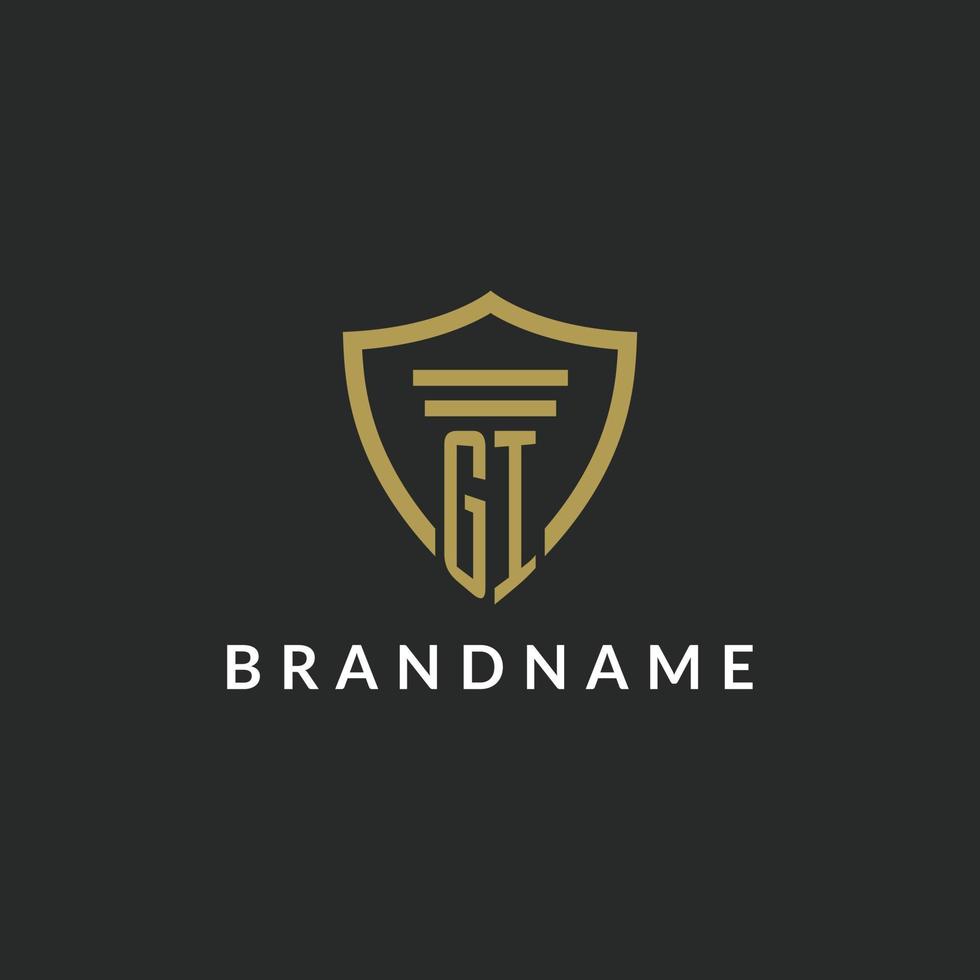 GI initial monogram logo with pillar and shield style design vector