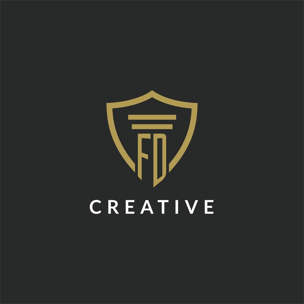 FD initial monogram logo with pillar and shield style design vector