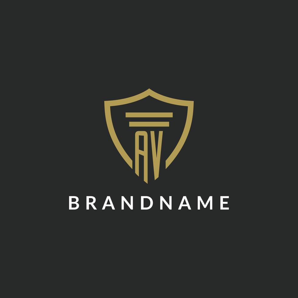 AV initial monogram logo with pillar and shield style design vector