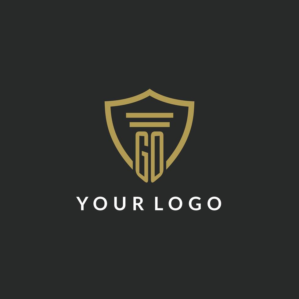 GO initial monogram logo with pillar and shield style design vector