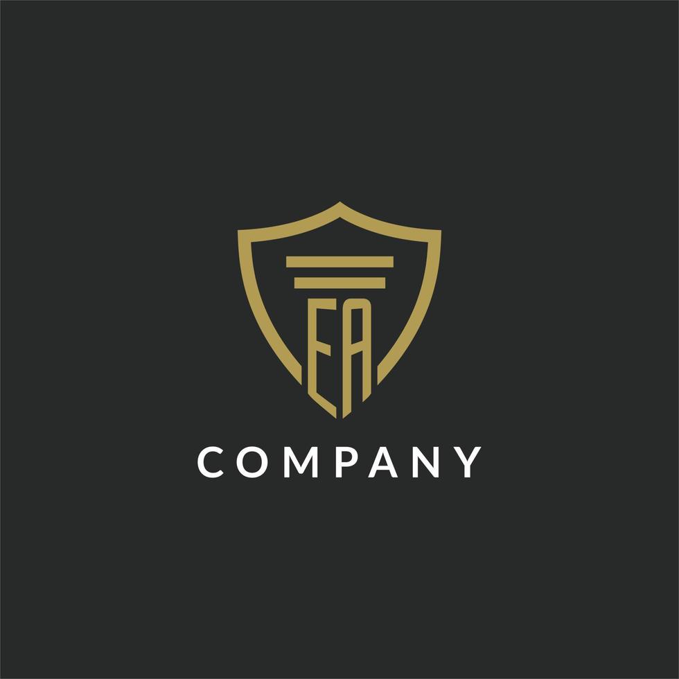 EA initial monogram logo with pillar and shield style design vector