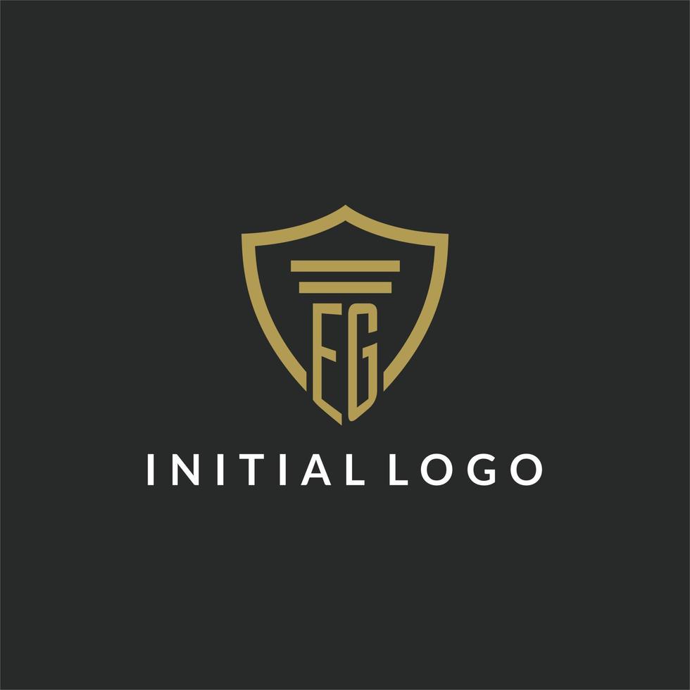EG initial monogram logo with pillar and shield style design vector