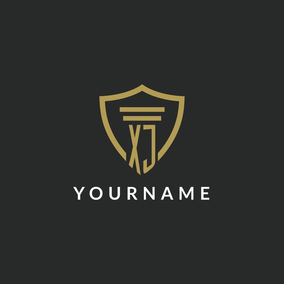 XJ initial monogram logo with pillar and shield style design vector