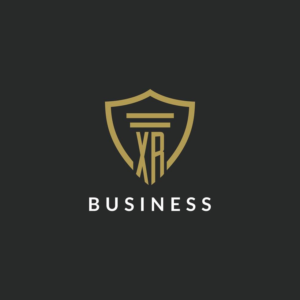 XR initial monogram logo with pillar and shield style design vector