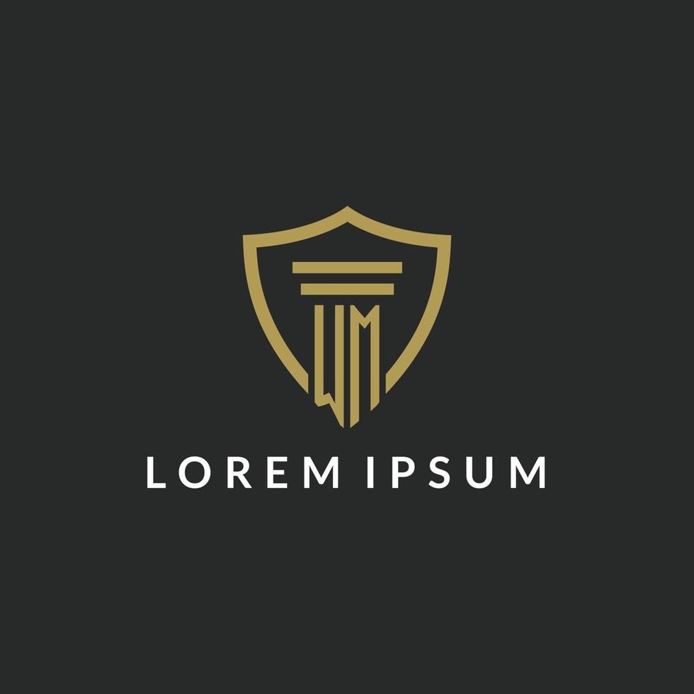 WM initial monogram logo with pillar and shield style design vector