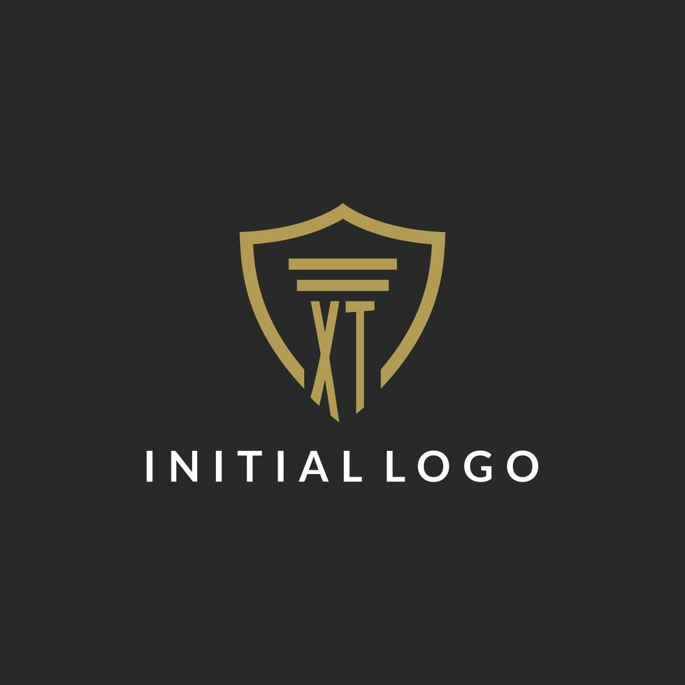 XT initial monogram logo with pillar and shield style design vector