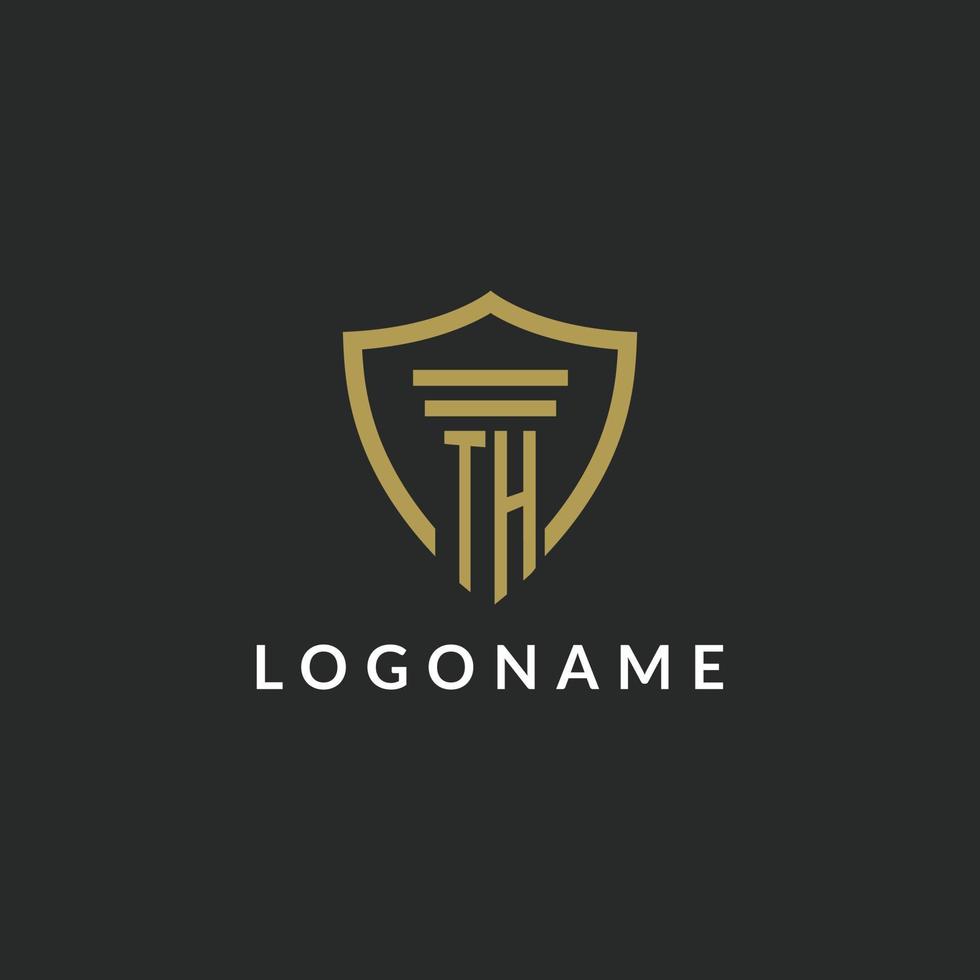 TH initial monogram logo with pillar and shield style design vector
