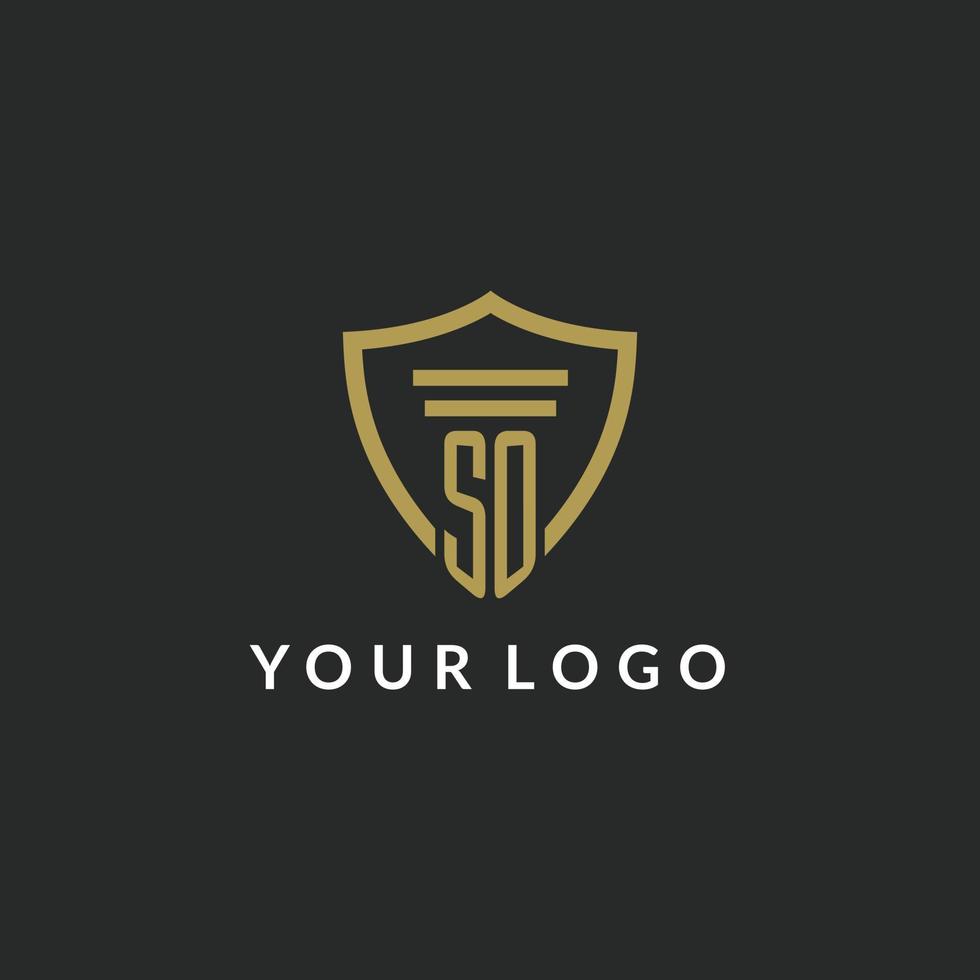 SO initial monogram logo with pillar and shield style design vector