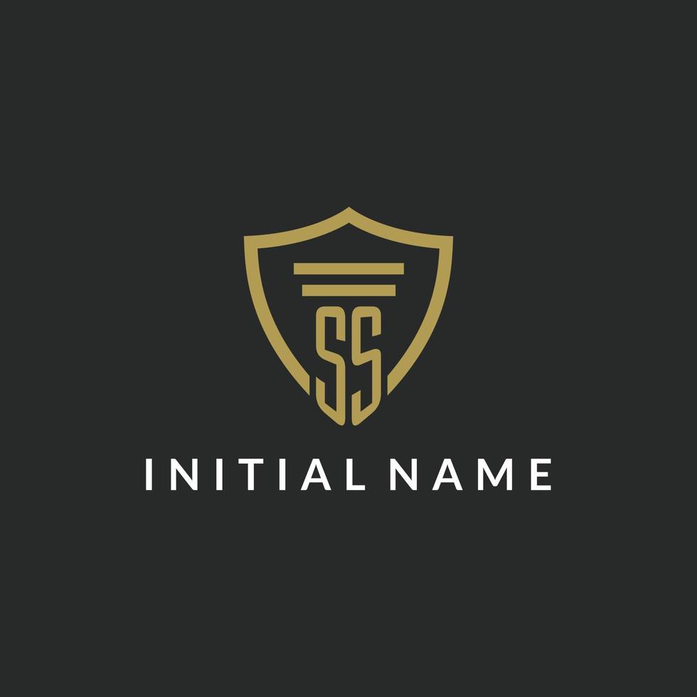 SS initial monogram logo with pillar and shield style design vector