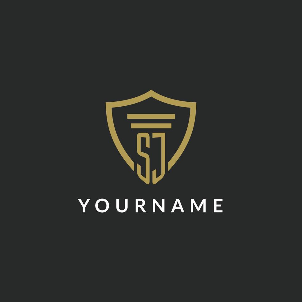 SJ initial monogram logo with pillar and shield style design vector