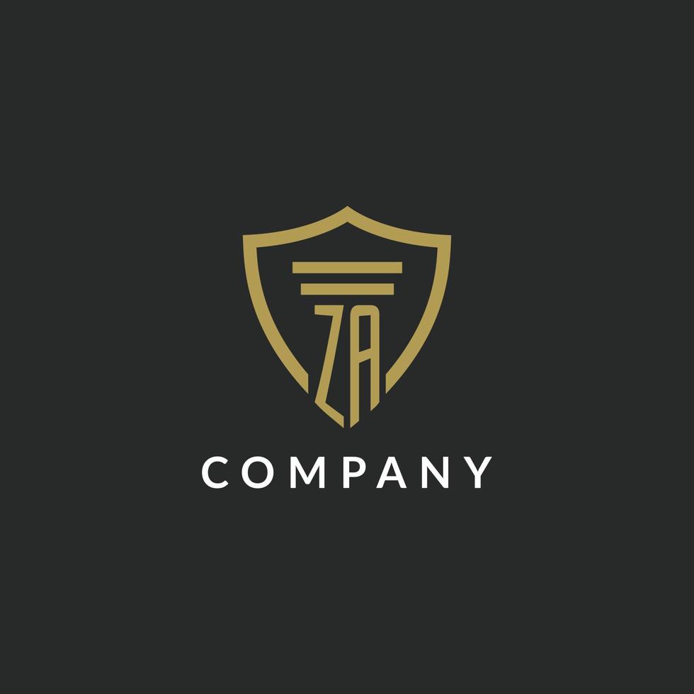 ZA initial monogram logo with pillar and shield style design vector