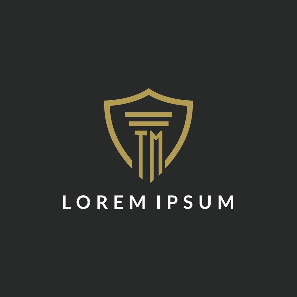TM initial monogram logo with pillar and shield style design vector