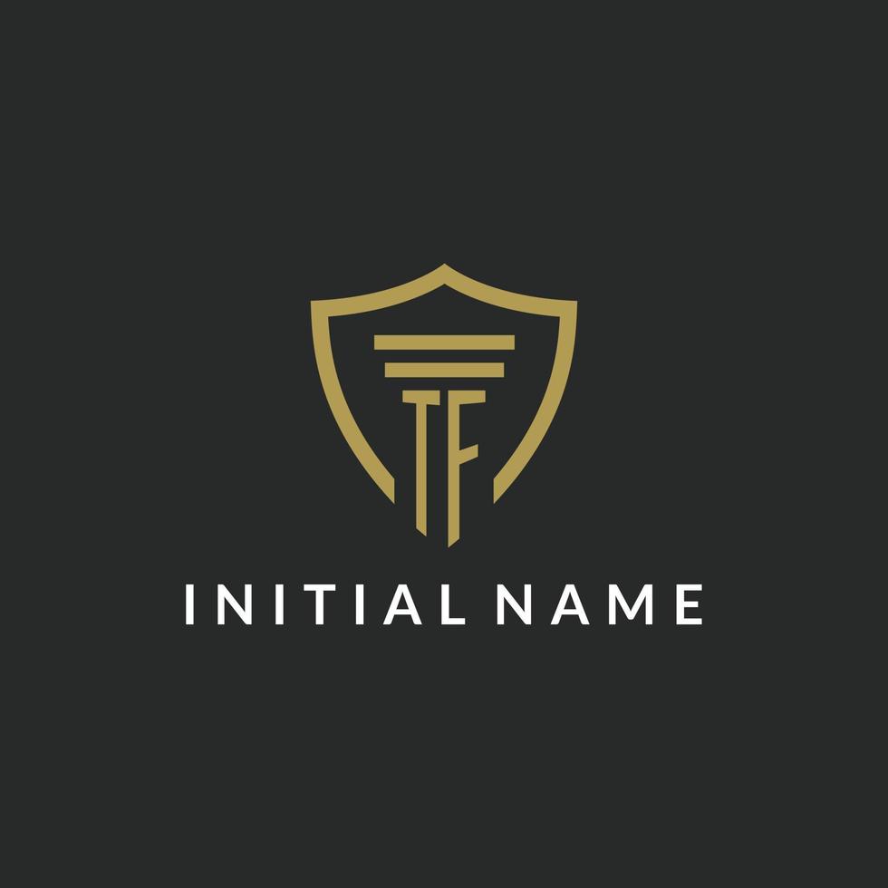 TF initial monogram logo with pillar and shield style design vector