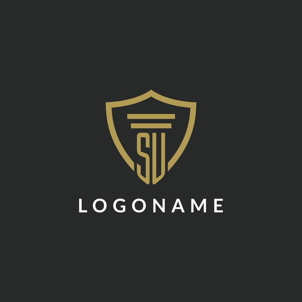 SU initial monogram logo with pillar and shield style design vector